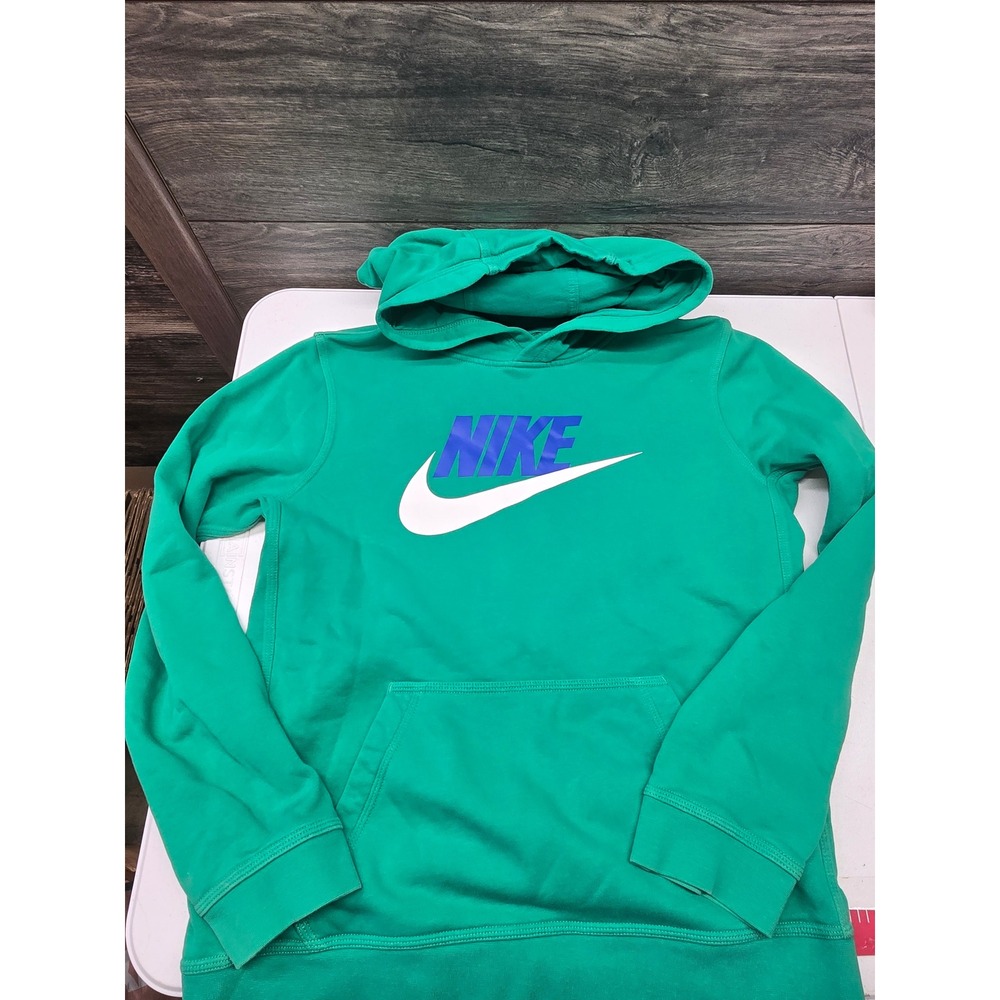 Nike Womens Green Fleece Pullover Hoodie Purple Logo Swoosh Graphic‎ Sweatshirt